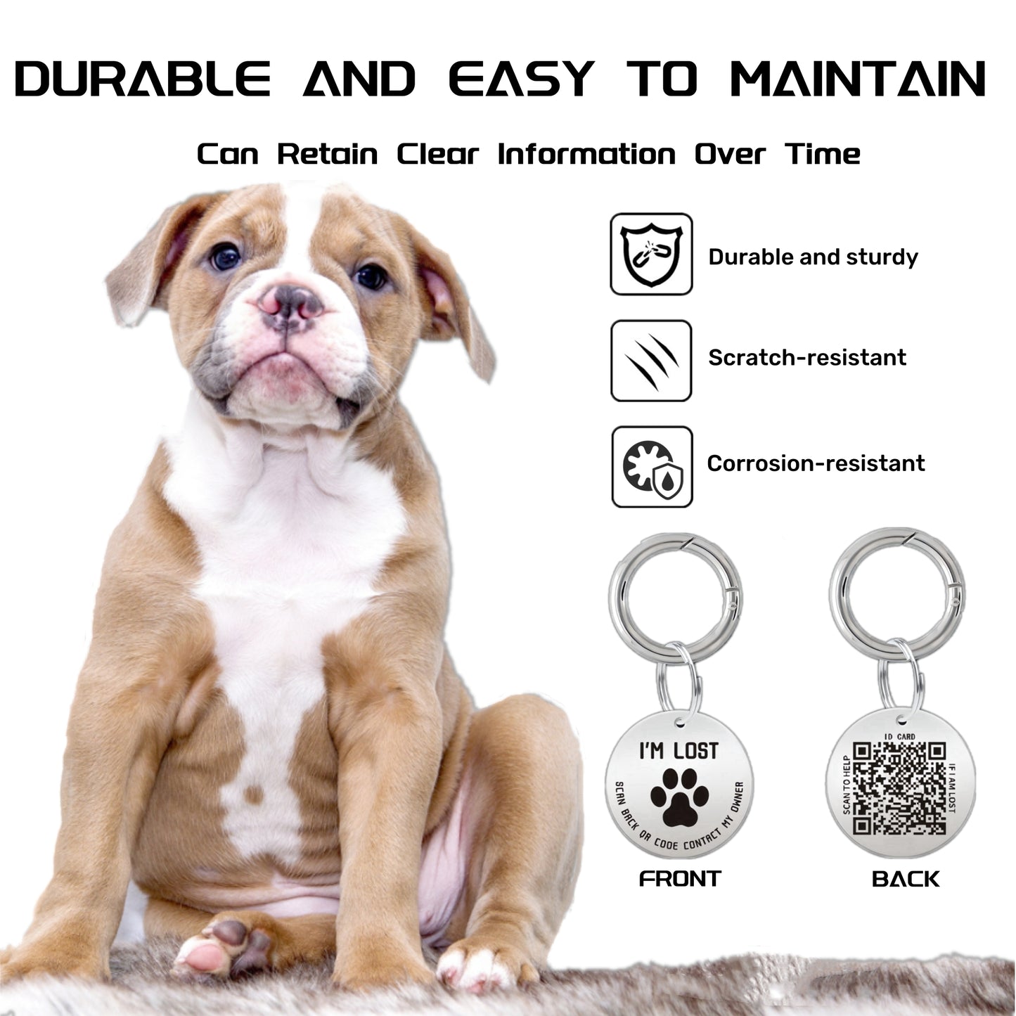 QR Code Pet ID Tags - Stainless Steel Dog Tags and Cat Tags, Modifiable Online Pet Profile, Scan QR Receive Instant Pet Location Alert Email
