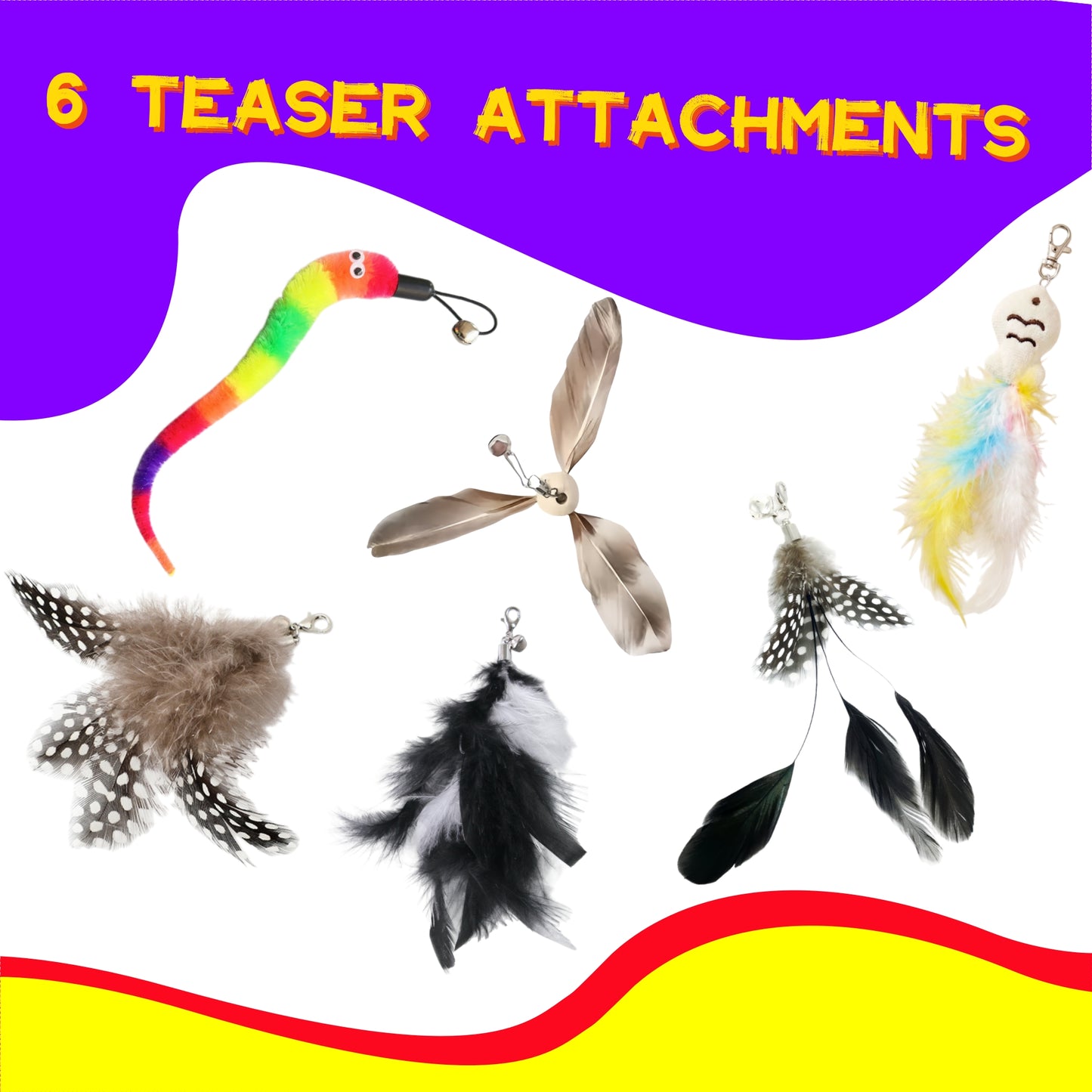 Interactive Cat Toy, Smart Touch-Activated Automatic Wand Toy for Indoor Cats, 5-Minute Self Play Cycle, Rechargeable with 6 Feather Attachments