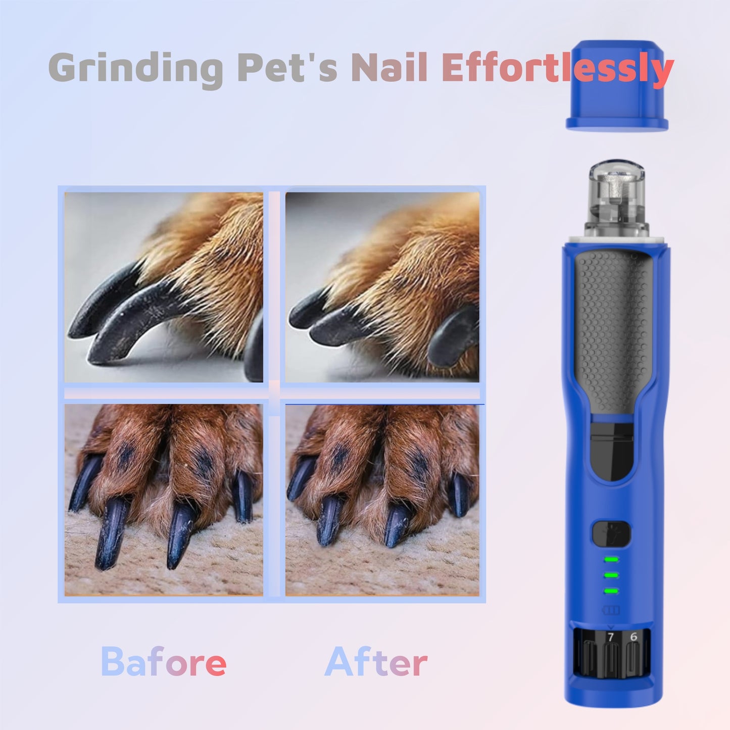Dog Nail Grinder – Power Dog Nail Trimmers Quiet with Dust Cap Electric Pet Toenail File Tool for Large Medium Small Dogs Cats