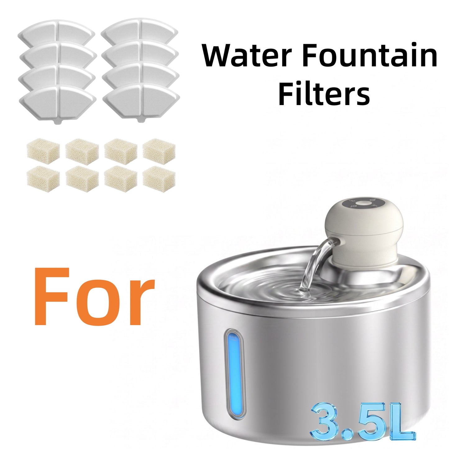 Pet Water Fountain Filters, 8 Pack Replacement Filters & Sponges for SAMFAT 3.5L/118 oz Cat Dog Water Fountain