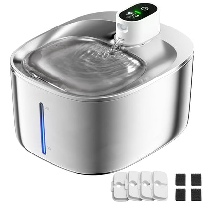 Stainless Steel Cat Water Fountain, 3.5L Automatic Pet Fountain Dog Water Dispenser with Replacement Filters & Silicone Mat, Gifts for Cats, Dogs