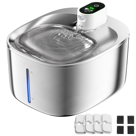 Stainless Steel Cat Water Fountain, 3.5L Automatic Pet Fountain Dog Water Dispenser with Replacement Filters & Silicone Mat, Gifts for Cats, Dogs