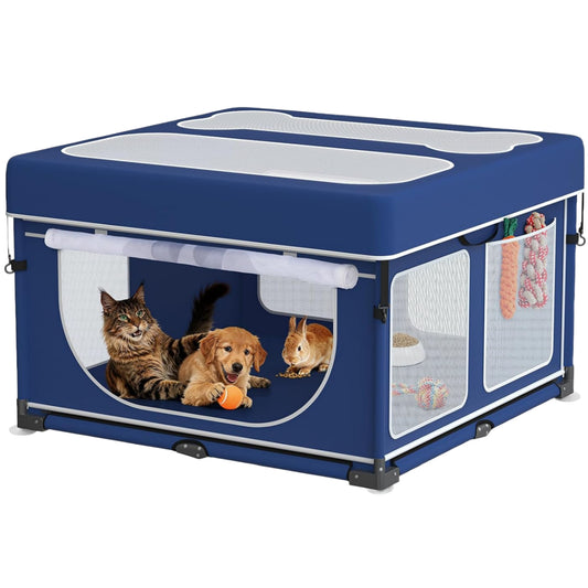Foldable Dog Playpen Sturdy Reinforced Steel Pet Playpen for Indoor & Outdoor, Sturdy Safety Dog Pen with Thickened Fabric 25"x25"