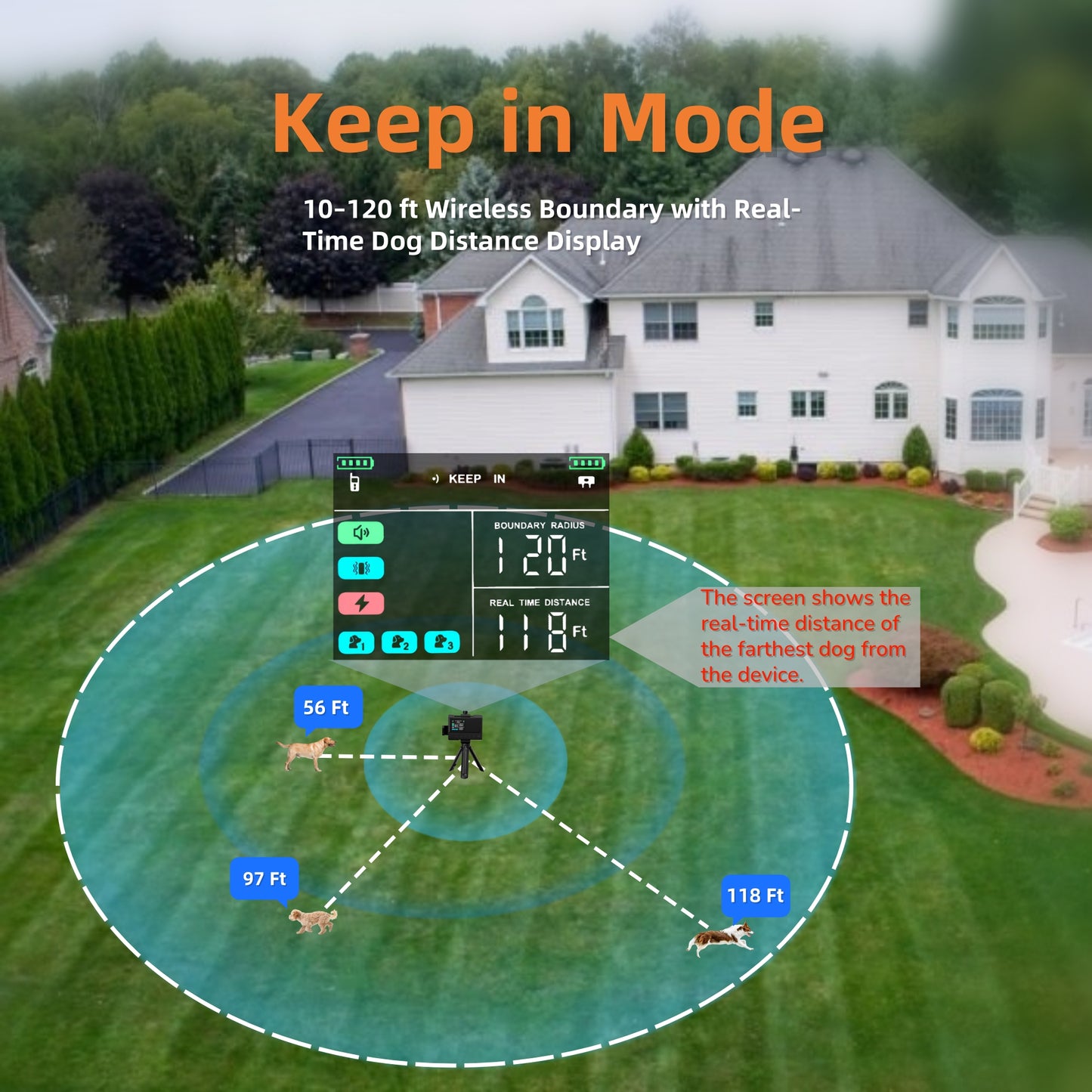 GPS Wireless Dog Fence, App Controlled Custom Boundary up to 7000ft Electric Fence for Dogs with Adjustable Warning Strength