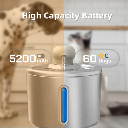 Wireless Cat Water Fountain, Stainless Steel 3.5L Automatic Dog Water Dispenser, 5000mAh Battery, Motion Sensor, Cordless Pet Fountain