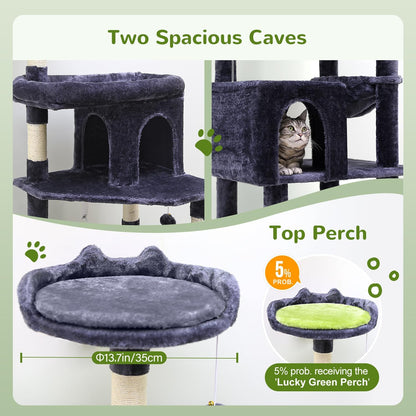 Cat Trees for Large Cats, Sturdy Cat Tree Multi-Level Large Cat Furniture Heavy Duty Cat Tower with 6 Scratching Posts, Hammock