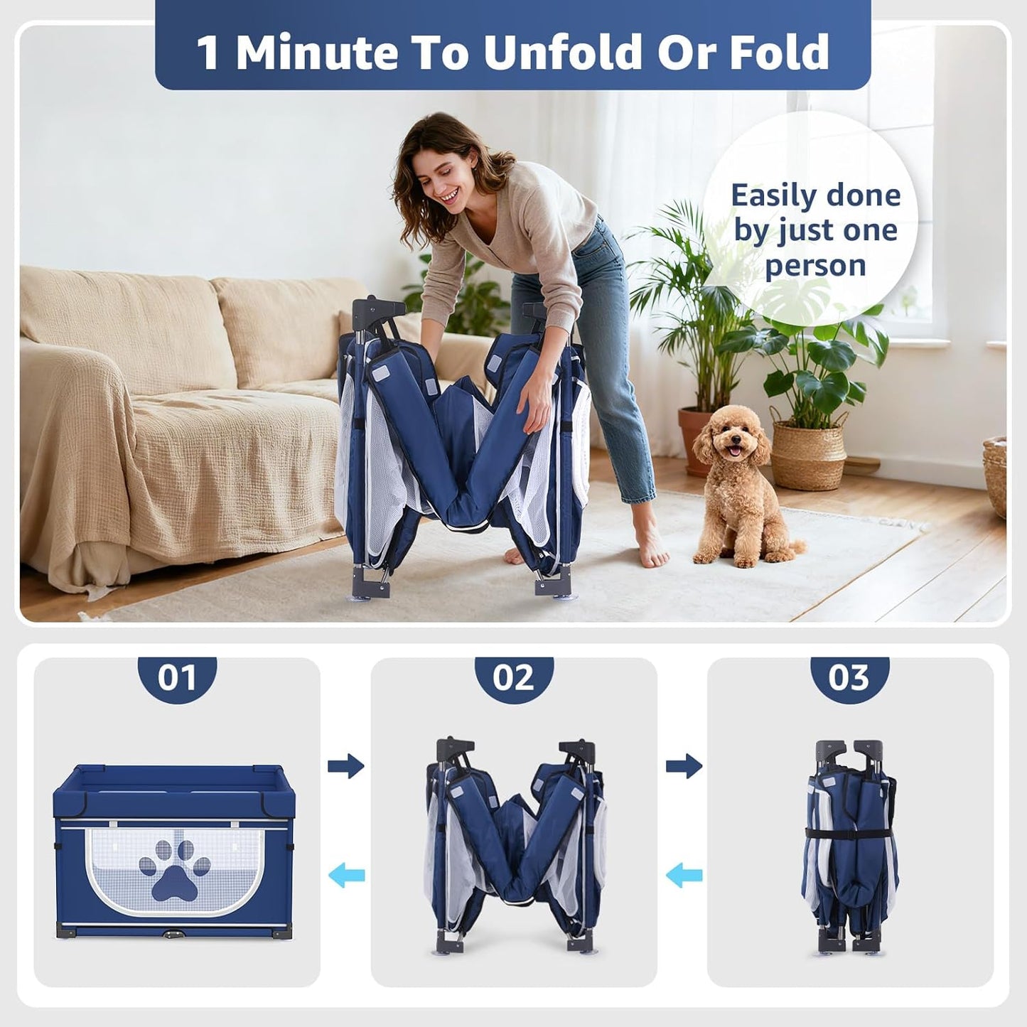 Foldable Dog Playpen Sturdy Reinforced Steel Pet Playpen for Indoor & Outdoor, Sturdy Safety Dog Pen with Thickened Fabric 25"x25"