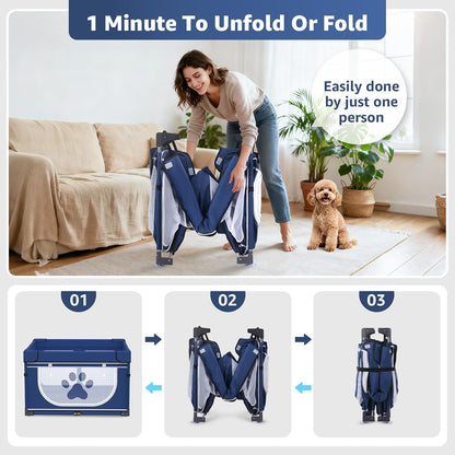 Foldable Dog Playpen Sturdy Reinforced Steel Pet Playpen for Indoor & Outdoor, Sturdy Safety Dog Pen with Thickened Fabric 25"x25"
