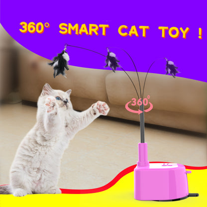 Interactive Cat Toy, Smart Touch-Activated Automatic Wand Toy for Indoor Cats, 5-Minute Self Play Cycle, Rechargeable with 6 Feather Attachments