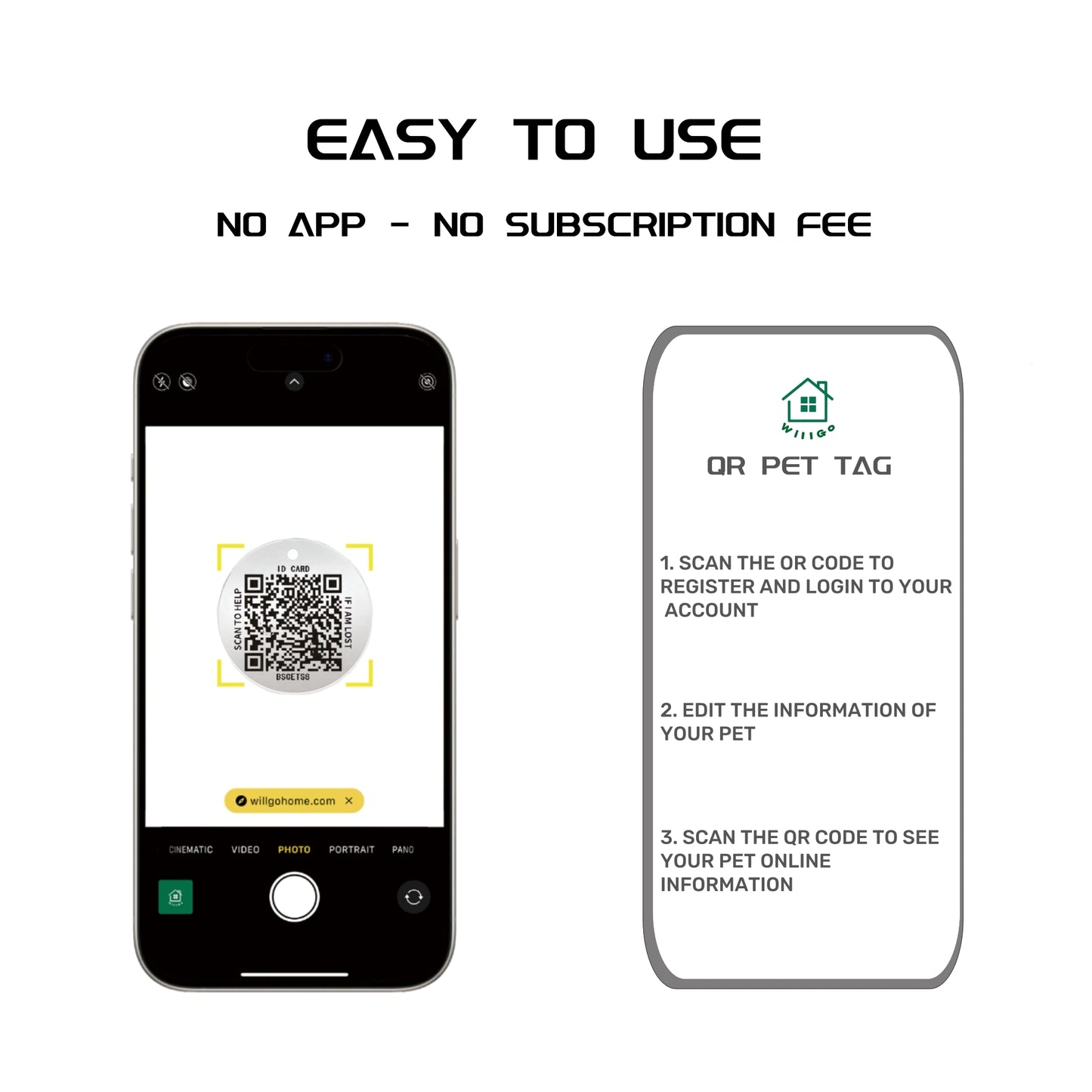 QR Code Pet ID Tags - Stainless Steel Dog Tags and Cat Tags, Modifiable Online Pet Profile, Scan QR Receive Instant Pet Location Alert Email