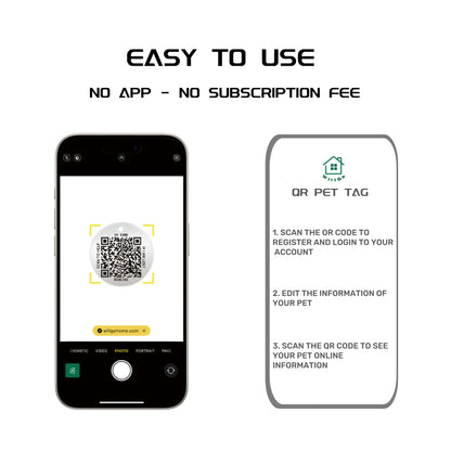 QR Code Pet ID Tags - Stainless Steel Dog Tags and Cat Tags, Modifiable Online Pet Profile, Scan QR Receive Instant Pet Location Alert Email
