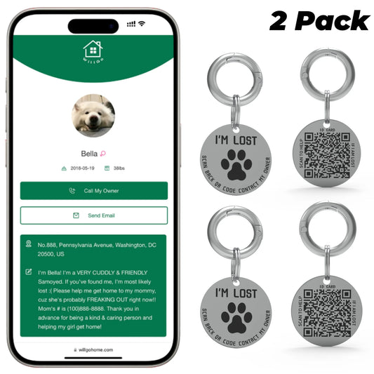 2 Pack QR Code Smart Dog Tag with Customized Pet Profile & Location Alert – Stainless Steel Personalized Cat Name Tags