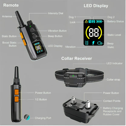Dog Training Collar with Remote, 3 Training Modes, 3000 Ft Range, Rechargeable IPX7 Waterproof Shock Collar for Medium and Large Dogs, 15-120 lbs