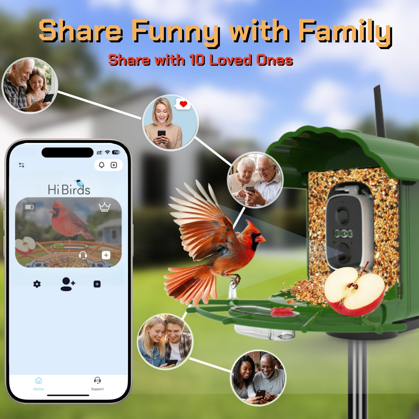 Smart Bird Feeder with Camera Solar-Powered, 1.5L Large Capacity, AI Bird Identification for 13,000+ Species, Auto Capture & Real-Time Notifications