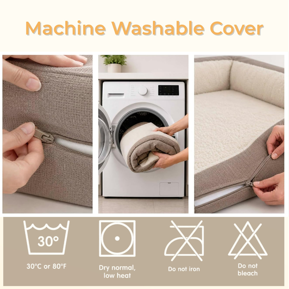 Dog Bed for Large and Extra Large Dogs, Waterproof Egg Crate Foam Pet Sofa Bed with Removable Bolster, Washable Cover and Non-Slip Bottom