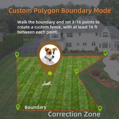 GPS Wireless Dog Fence System, Custom Polygon Boundary Electric Fence for Dogs with Adjustable Warning Strength, Safe Zone Radius 49-6561Ft, IPX7 Waterproof Invisible Fence