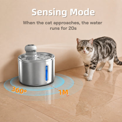 Wireless Cat Water Fountain, Stainless Steel 3.5L Automatic Dog Water Dispenser, 5000mAh Battery, Motion Sensor, Cordless Pet Fountain