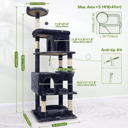 Cat Trees for Large Cats, Sturdy Cat Tree Multi-Level Large Cat Furniture Heavy Duty Cat Tower with 6 Scratching Posts, Hammock