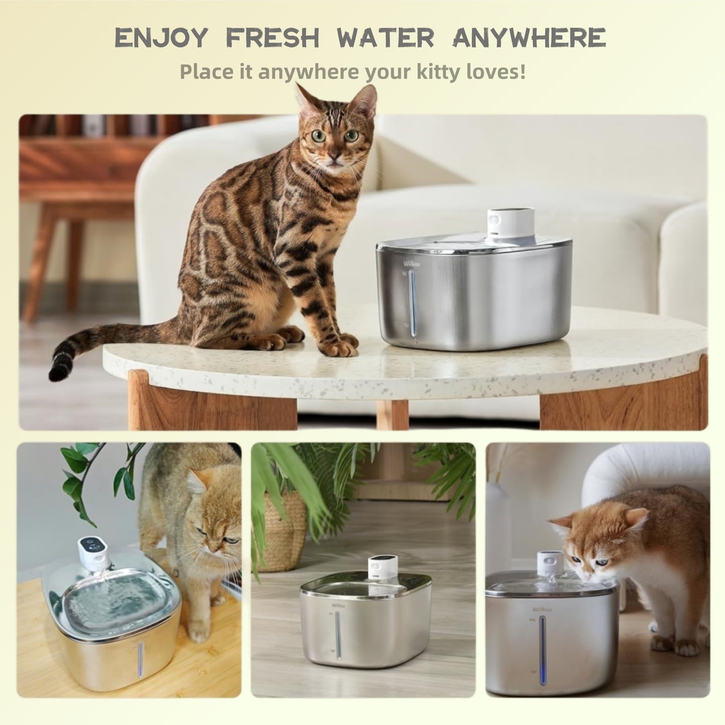 Stainless Steel Cat Water Fountain, 3.5L Automatic Pet Fountain Dog Water Dispenser with Replacement Filters & Silicone Mat, Gifts for Cats, Dogs