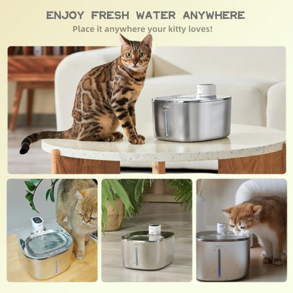Stainless Steel Cat Water Fountain, 3.5L Automatic Pet Fountain Dog Water Dispenser with Replacement Filters & Silicone Mat, Gifts for Cats, Dogs