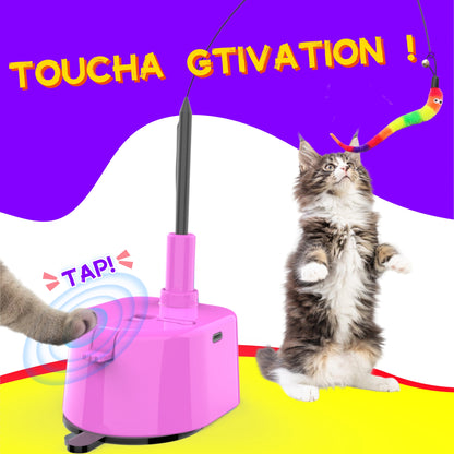 Interactive Cat Toy, Smart Touch-Activated Automatic Wand Toy for Indoor Cats, 5-Minute Self Play Cycle, Rechargeable with 6 Feather Attachments
