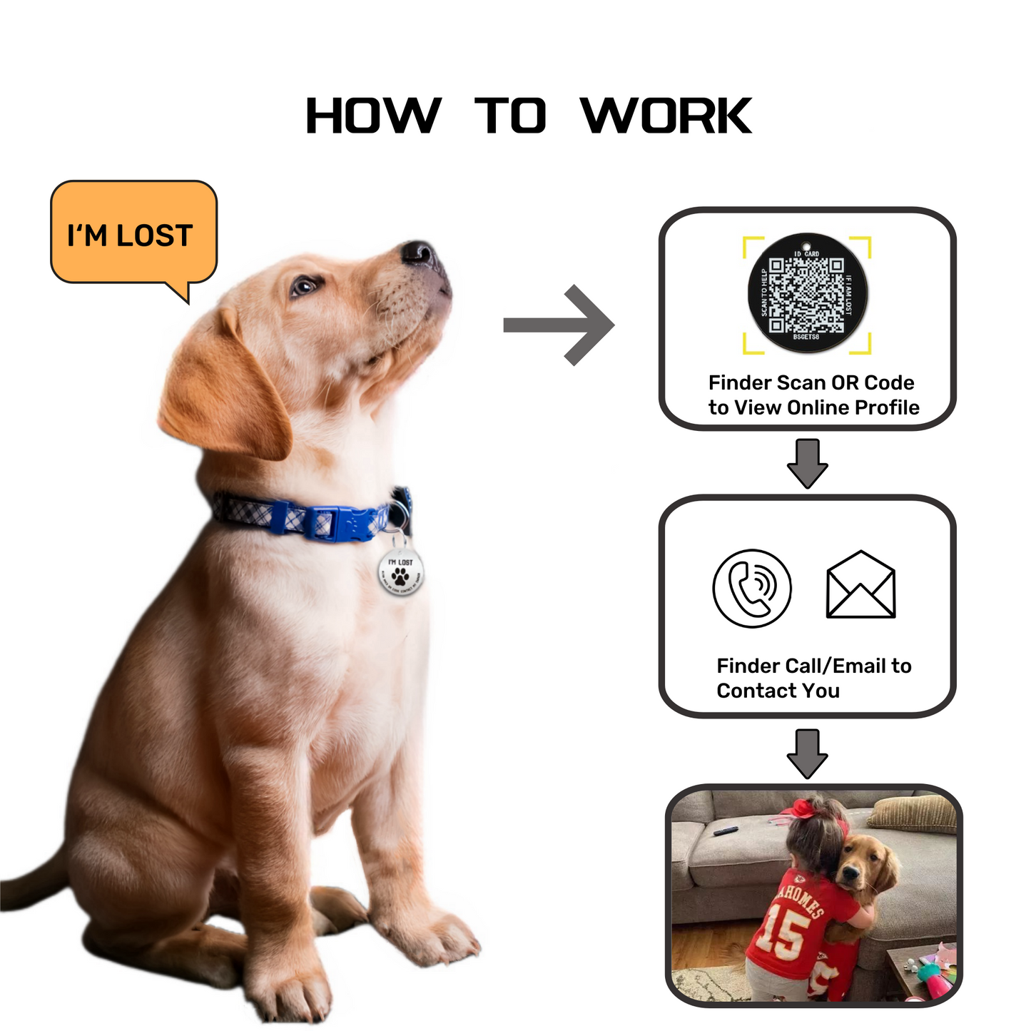 QR Code Smart Dog Tag with Customized Pet Profile & Location Alert – Stainless Steel Personalized Cat Name Tags (1 Pack)