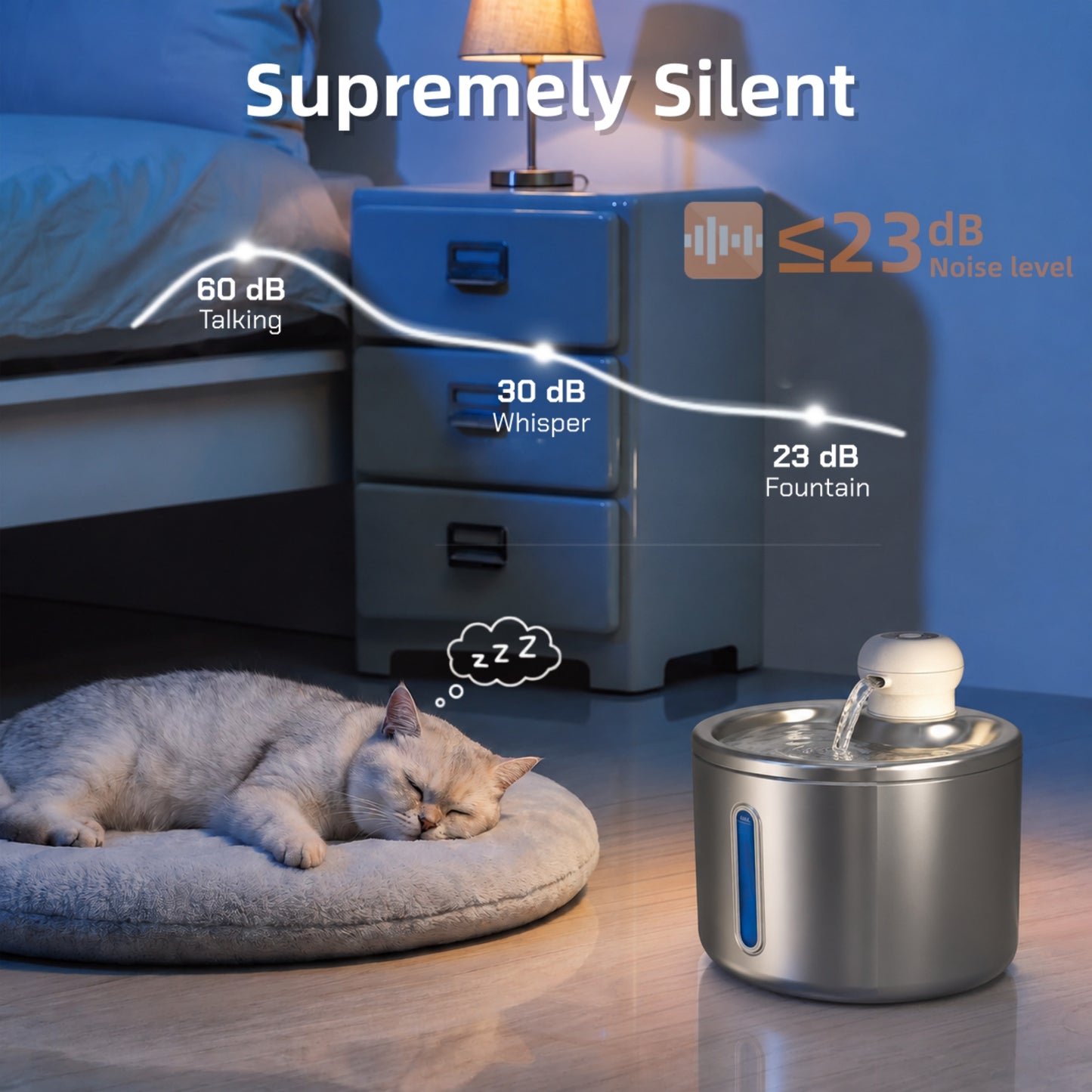 Wireless Cat Water Fountain, Stainless Steel 3.5L Automatic Dog Water Dispenser, 5000mAh Battery, Motion Sensor, Cordless Pet Fountain