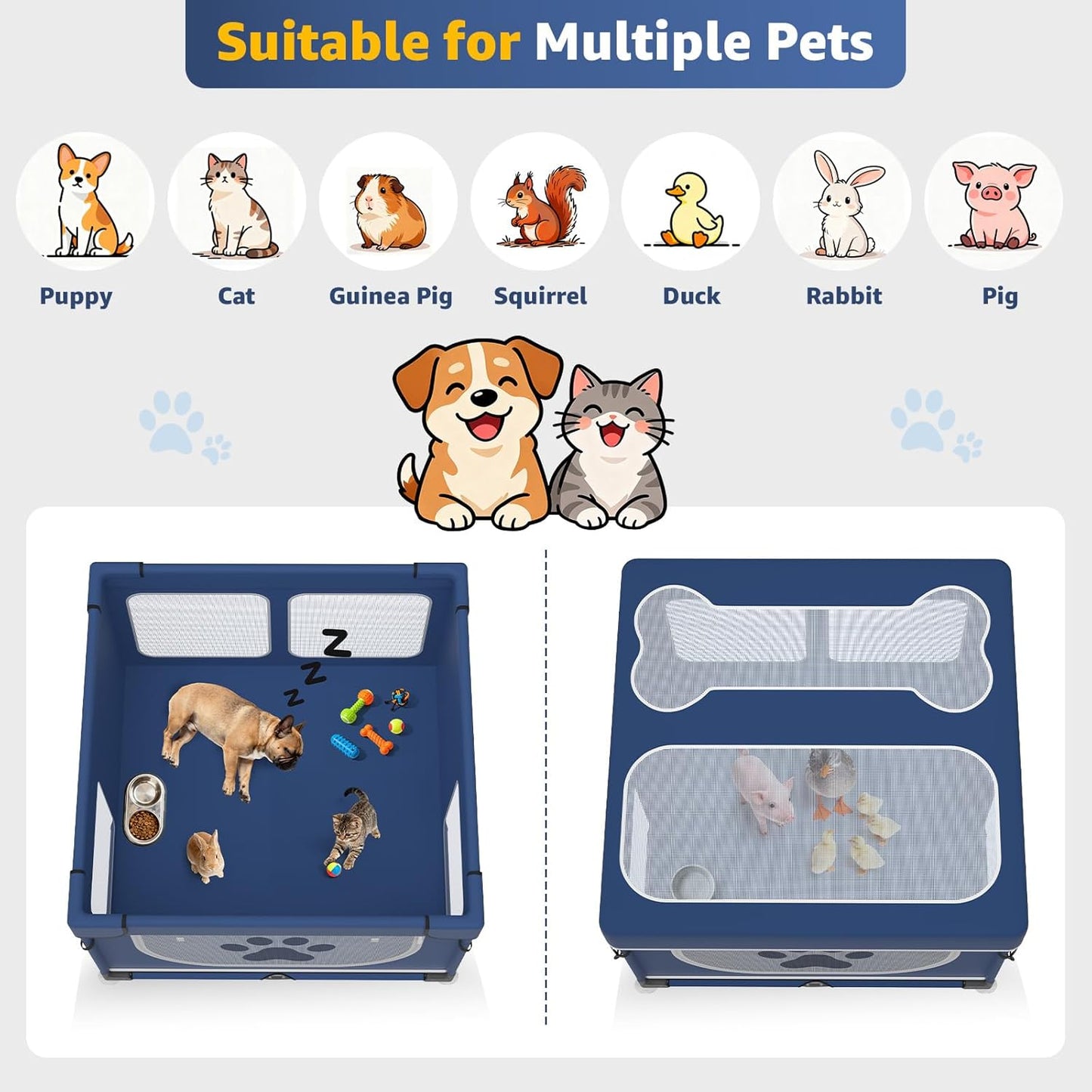 Foldable Dog Playpen Sturdy Reinforced Steel Pet Playpen for Indoor & Outdoor, Sturdy Safety Dog Pen with Thickened Fabric 25"x25"
