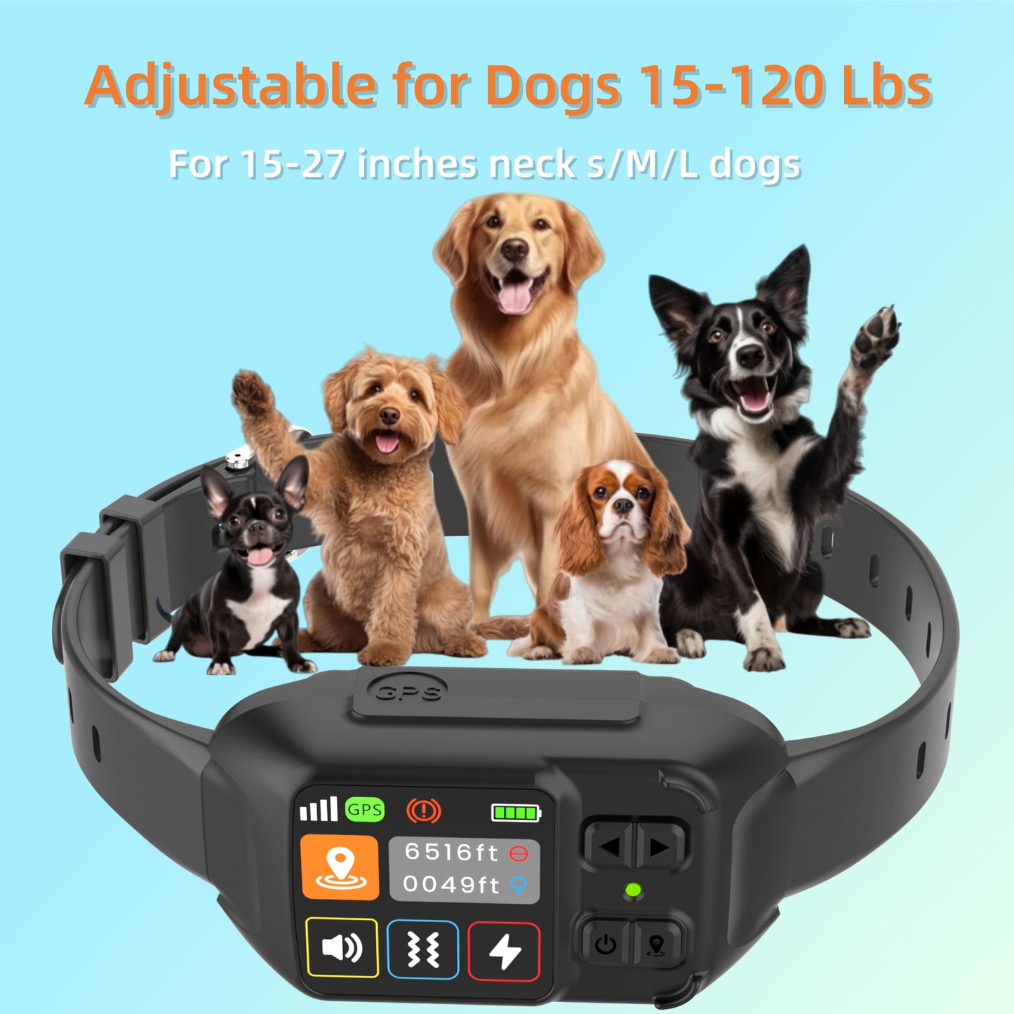 GPS Wireless Dog Fence System, Custom Polygon Boundary Electric Fence for Dogs with Adjustable Warning Strength, Safe Zone Radius 49-6561Ft, IPX7 Waterproof Invisible Fence