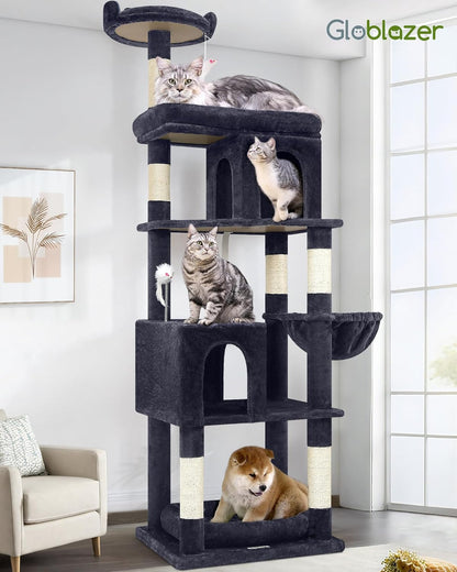 Cat Trees for Large Cats, Sturdy Cat Tree Multi-Level Large Cat Furniture Heavy Duty Cat Tower with 6 Scratching Posts, Hammock