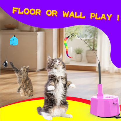 Interactive Cat Toy, Smart Touch-Activated Automatic Wand Toy for Indoor Cats, 5-Minute Self Play Cycle, Rechargeable with 6 Feather Attachments