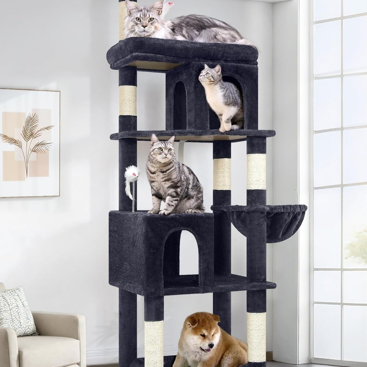 Cat Trees for Large Cats, Sturdy Cat Tree Multi-Level Large Cat Furniture Heavy Duty Cat Tower with 6 Scratching Posts, Hammock