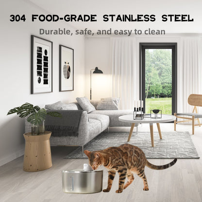 Stainless Steel Cat Water Fountain, 3.5L Automatic Pet Fountain Dog Water Dispenser with Replacement Filters & Silicone Mat, Gifts for Cats, Dogs