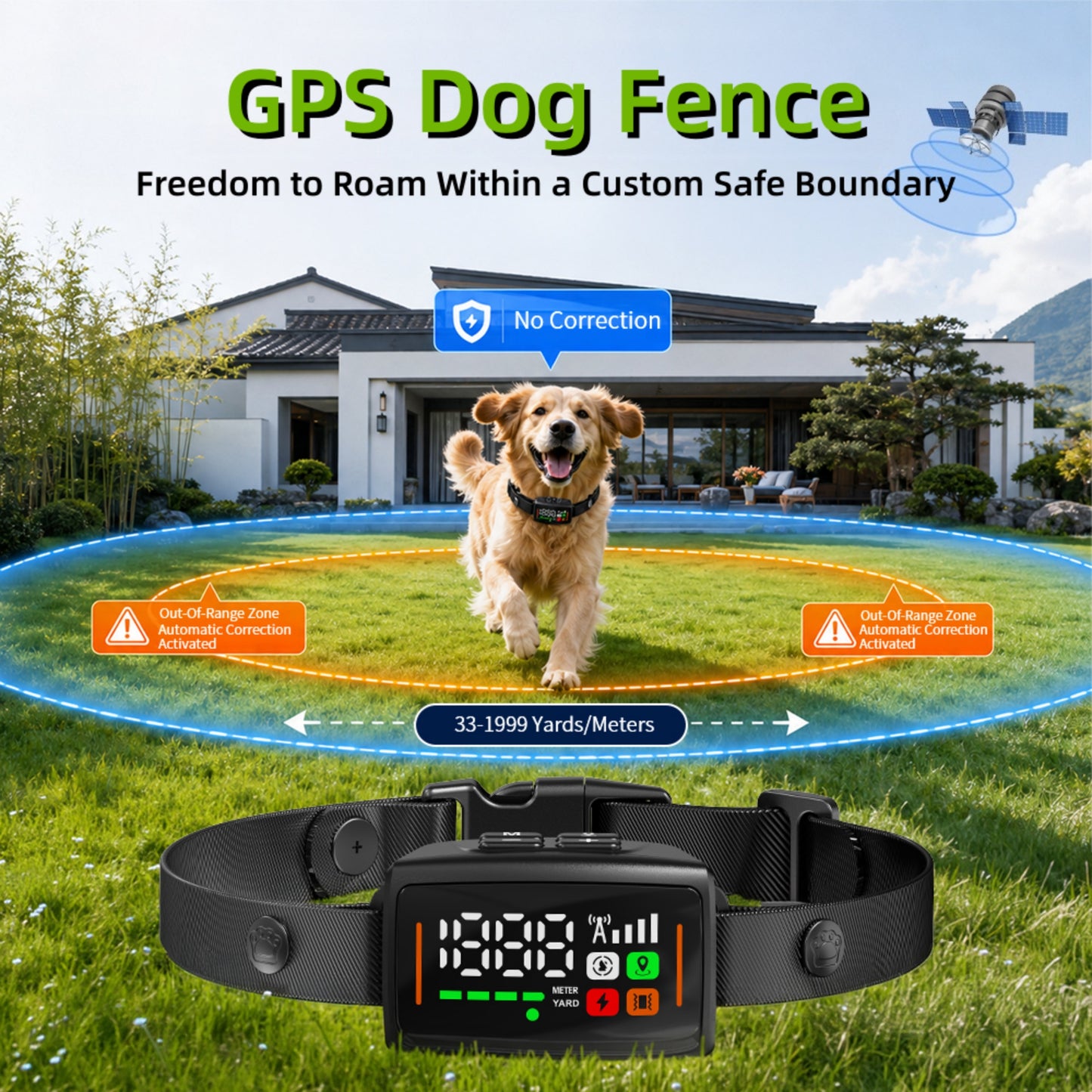 GPS Wireless Dog Fence System, Electric Fence for Dogs, Waterproof Waterproof Wireless Dog Collar