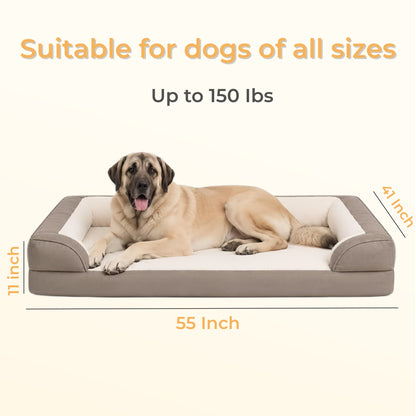 Dog Bed for Large and Extra Large Dogs, Waterproof Egg Crate Foam Pet Sofa Bed with Removable Bolster, Washable Cover and Non-Slip Bottom