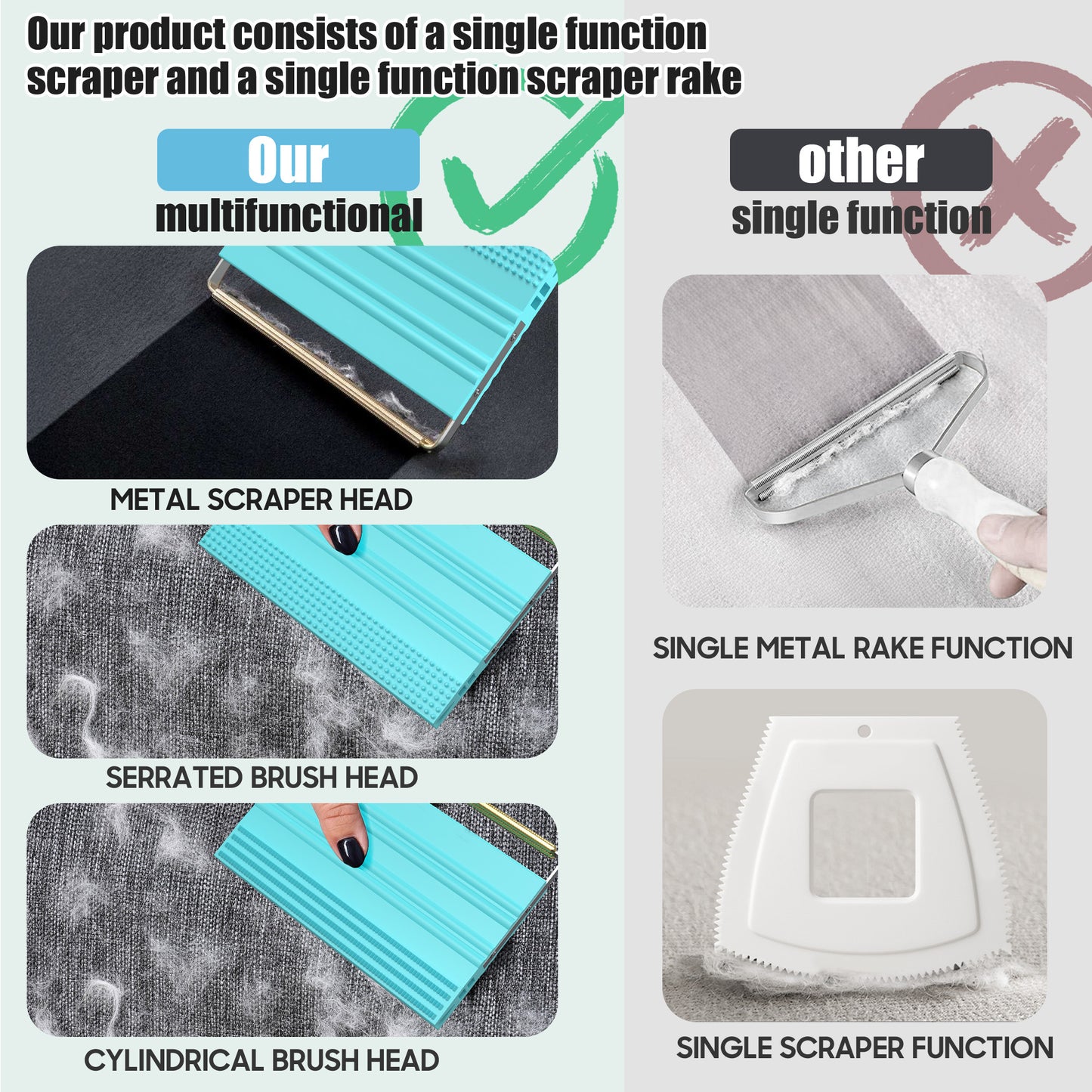 SAMFAT Pet Hair Removal Tool - Dog Hair Remover for Carpets, Couch, Car Interior, Dog Bed, Cat Mats, Reusable Cleaning Lint Brushes, Portable Carpet Scraper