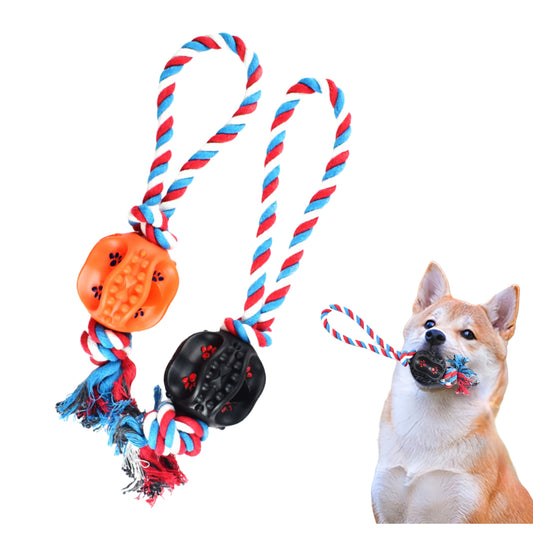 SAMFAT Dog Toy Rope Ball Toys Dog Cleaning Teeth Chew Toy Interactive Training Toy Dog Toy Ball with String