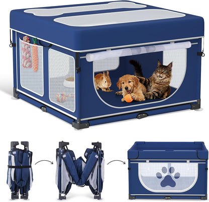 Foldable Dog Playpen Sturdy Reinforced Steel Pet Playpen for Indoor & Outdoor, Sturdy Safety Dog Pen with Thickened Fabric 25"x25"