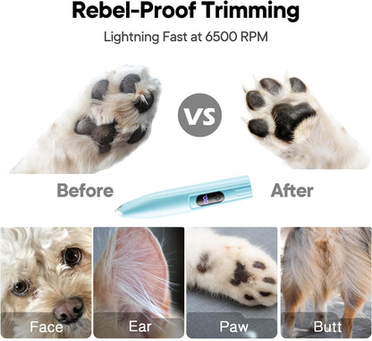 SAMFAT Pet Paw Clippers with LED Lights Rechargeable Pet Grooming Kit Paw Trimmer for Dog and Cat Face Paws Eyes Ears