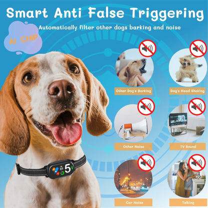 Smart Dog Bark Collar, AI-Powered Bark Detection Collar with 5 Modes & 5 Adjustable Sensitivity & Bark Counter, Waterproof Automatic Shock Collar for Small Medium Large Dogs 8-120lbs