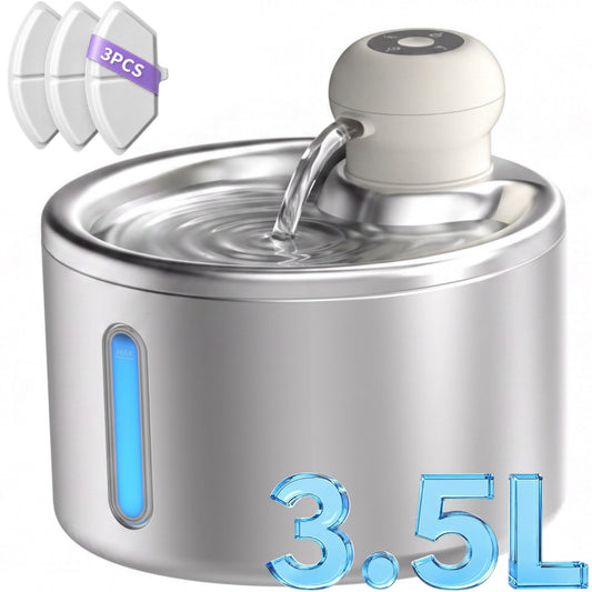 Wireless Cat Water Fountain, Stainless Steel 3.5L Automatic Dog Water Dispenser, 5000mAh Battery, Motion Sensor, Cordless Pet Fountain