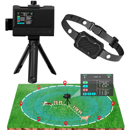 GPS Wireless Dog Fence, App Controlled Custom Boundary up to 7000ft Electric Fence for Dogs with Adjustable Warning Strength