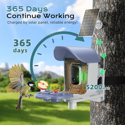 Smart Bird Feeder with Camera, Solar Powered Bird Feeder Camera with AI Bird Identification,  2.5K HD Video Bird House with Camera, Weatherproof Design Ideal Present for Bird Lover