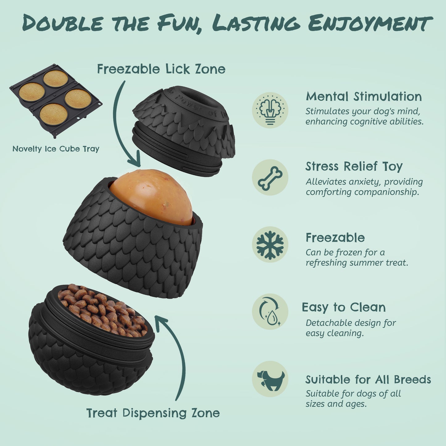 Treat Dispensing Dog Chew Toy – Freezable Fillable Rubber Enrichment Lick Toy with Dragon Egg Design, Long-Lasting Interactive Puzzle Toy for Dogs to Keep Them Busy (Red)