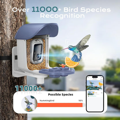 Smart Bird Feeder with Camera, Solar Powered Bird Feeder Camera with AI Bird Identification,  2.5K HD Video Bird House with Camera, Weatherproof Design Ideal Present for Bird Lover