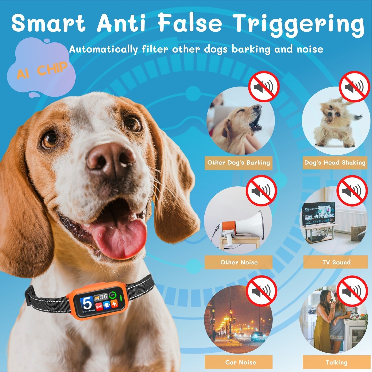 Smart Bark Collar for Dog 8-120lbs, 2026 AI-Powered Bark Detection Collar with Bark Counter & 5 Adjustable Sensitivity, Waterproof Automatic Shock Collar for Small Medium Large Dogs