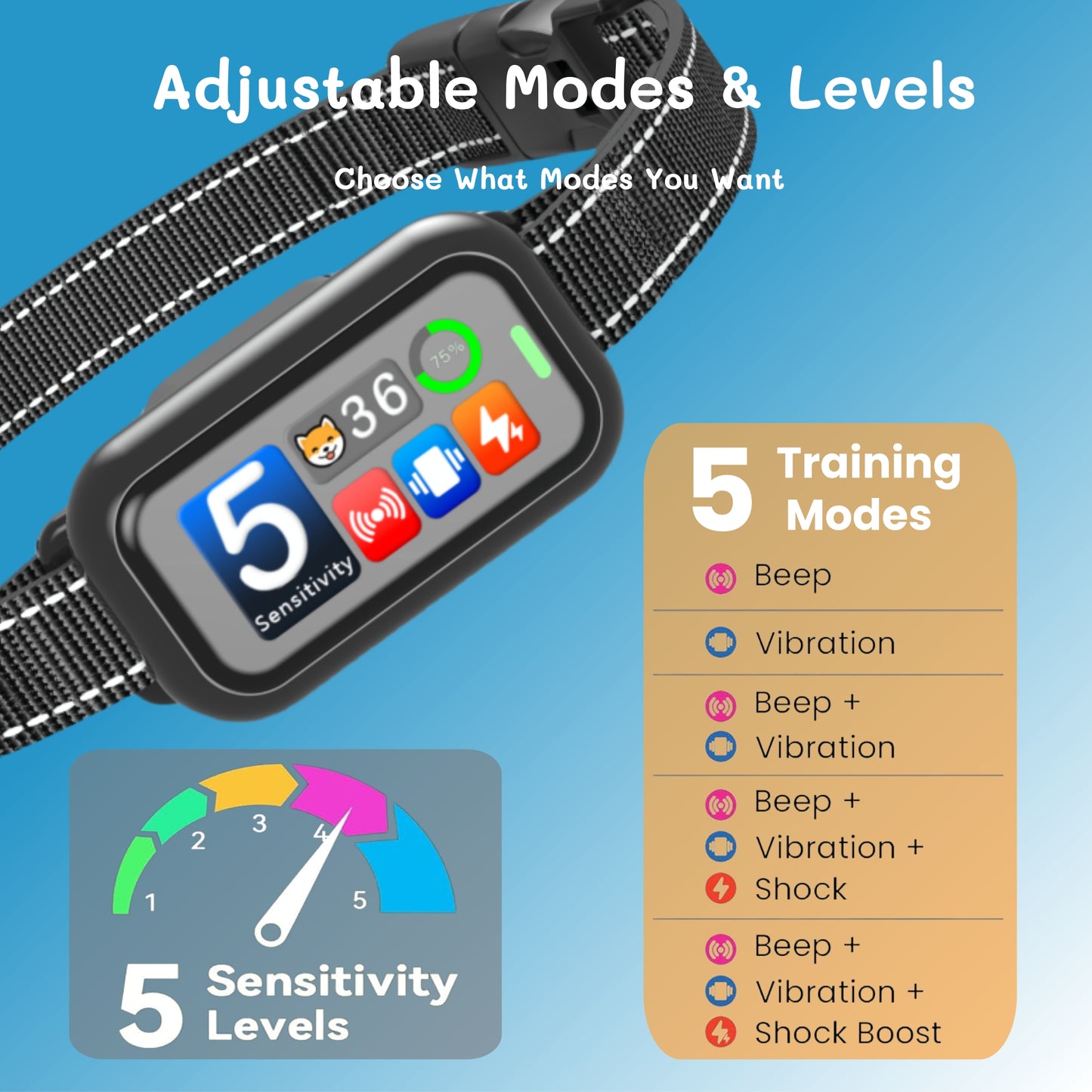 Smart Dog Bark Collar 2Pack, AI-Powered Bark Detection Collar, Waterproof Automatic Shock Collar for Small Medium Large Dogs 8-120lbs