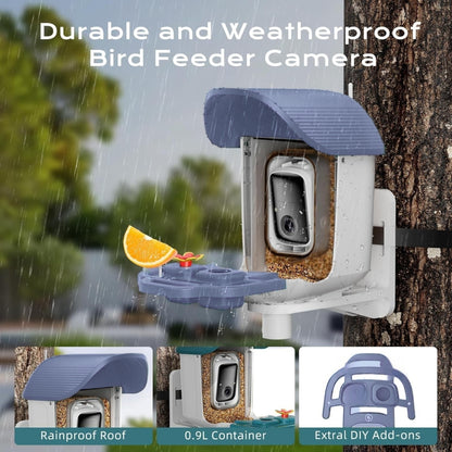 Smart Bird Feeder with Camera, Solar Powered Bird Feeder Camera with AI Bird Identification,  2.5K HD Video Bird House with Camera, Weatherproof Design Ideal Present for Bird Lover