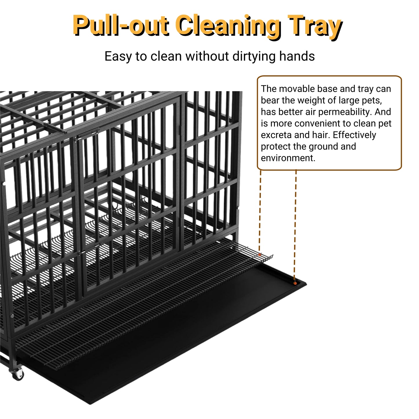 48 Inch Heavy Duty Dog Crate with Wheels, Escape Proof Double Door Dog Kennel, High Anxiety Extra Large Dog Cage Indoor Use, with Removable Tray