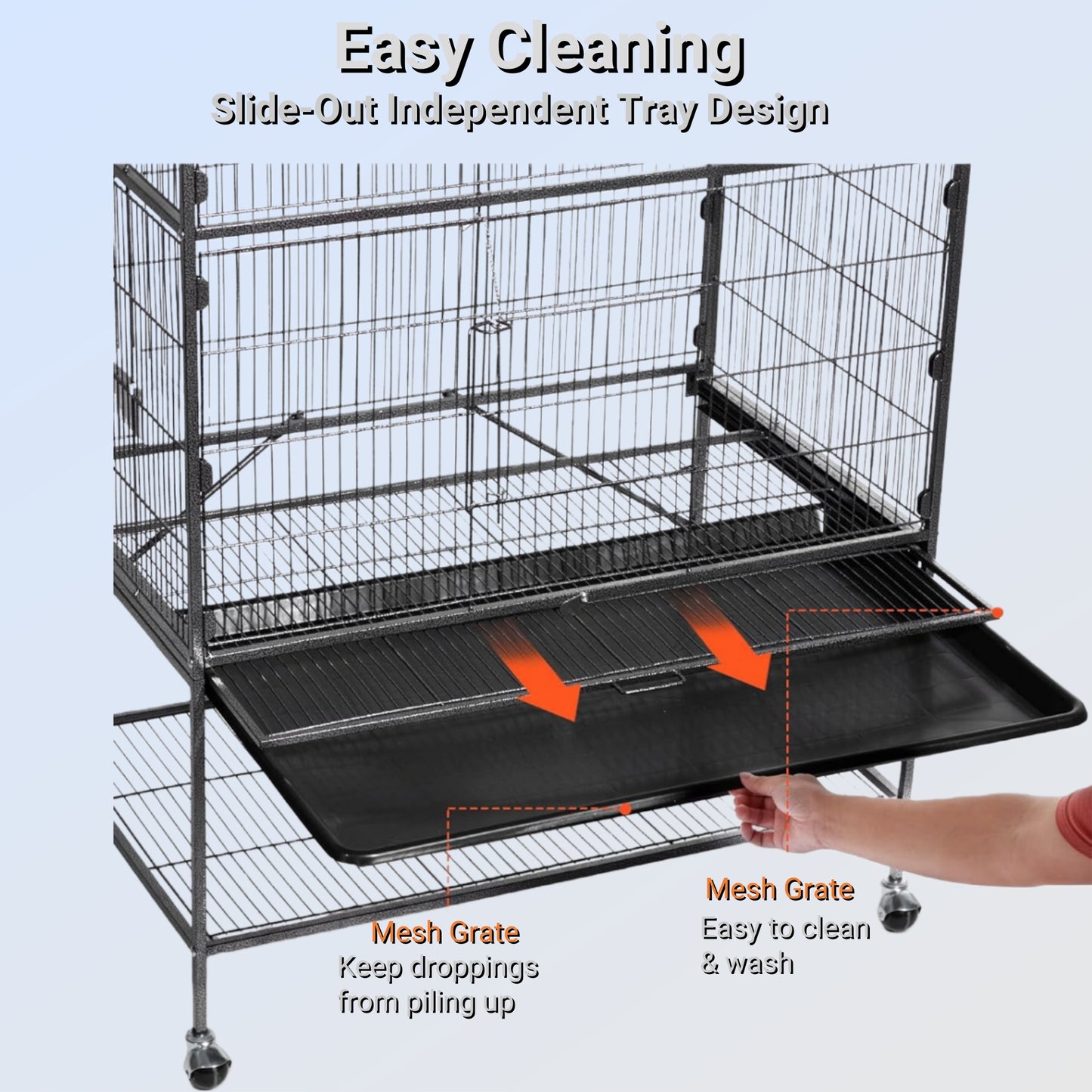 Bird Flight Cage, Wrought Iron Standing Large with Rolling Stand, Slide-Out Tray and Plastic Feeders for Cockatiels Pet Parrot Parakeet Lovebird Canary Finch